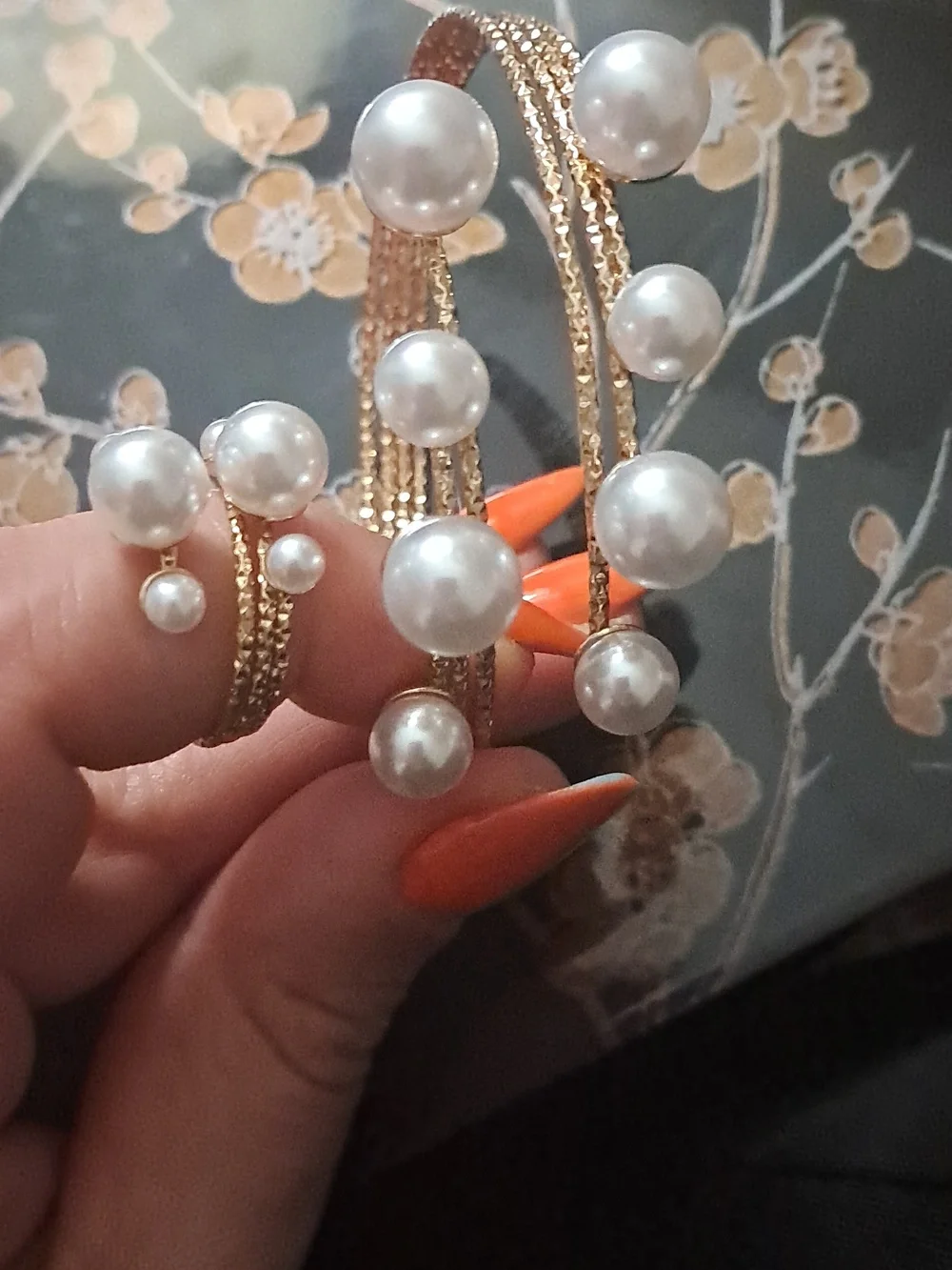 Gold Pearl Accent Necklace and Ring Set - Women's Fashion Jewelry - Picture 3 of 3